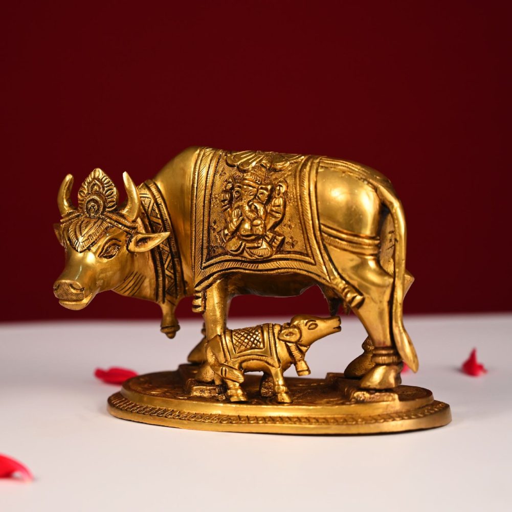 brass cow and calf kamdhenu height 5 inch