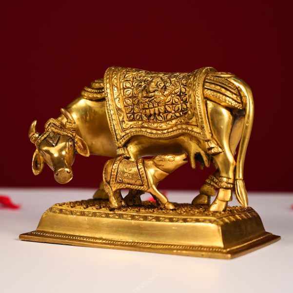brass cow and calf kamdhenu height 5.5 inch