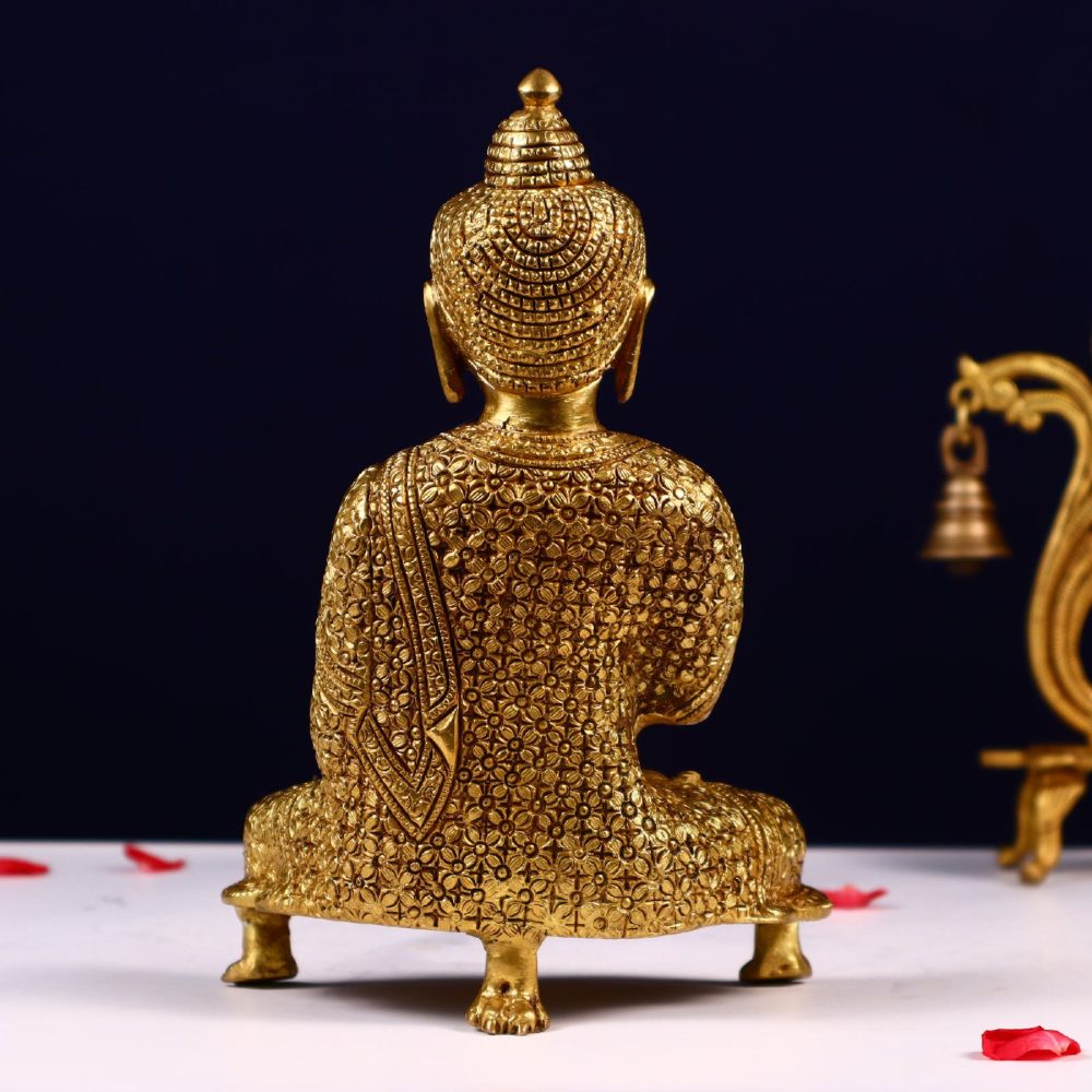 golden color brass buddha statue height 9 1 inch