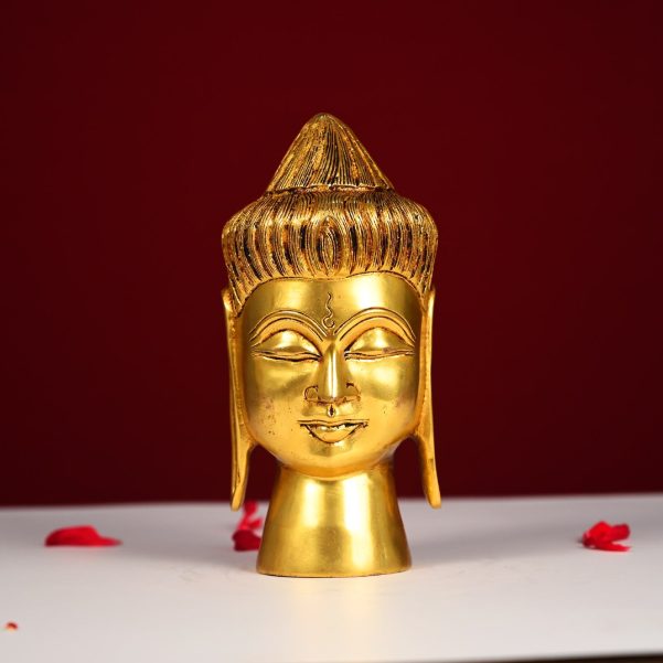 golden colour brass buddha head statue height 8 inch