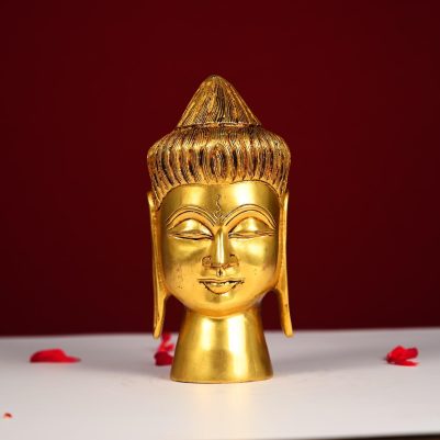 golden colour brass buddha head statue height 8 inch