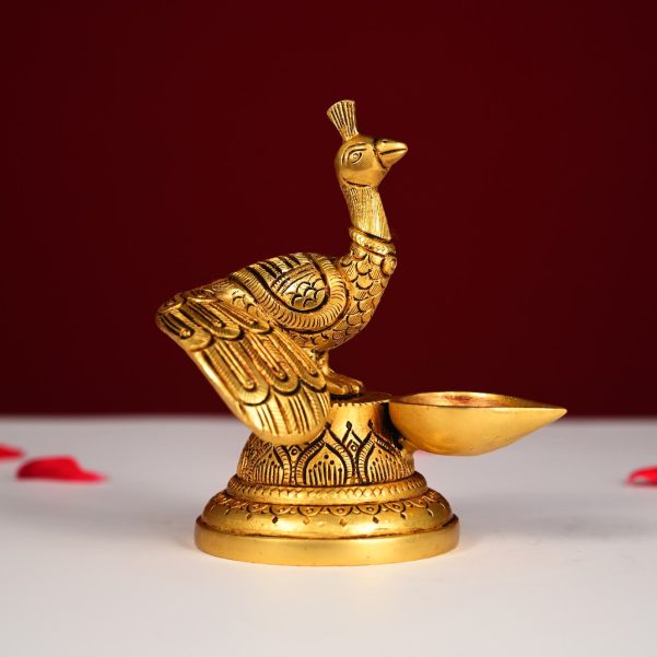 brass peacock diya pair height 6 inches