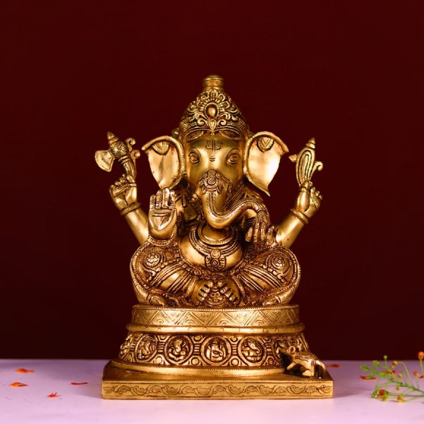 large size brass ganesh idol height 13 inch