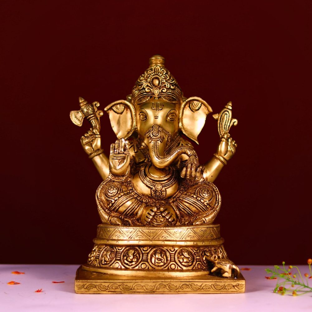 large size brass ganesh idol height 13 inch