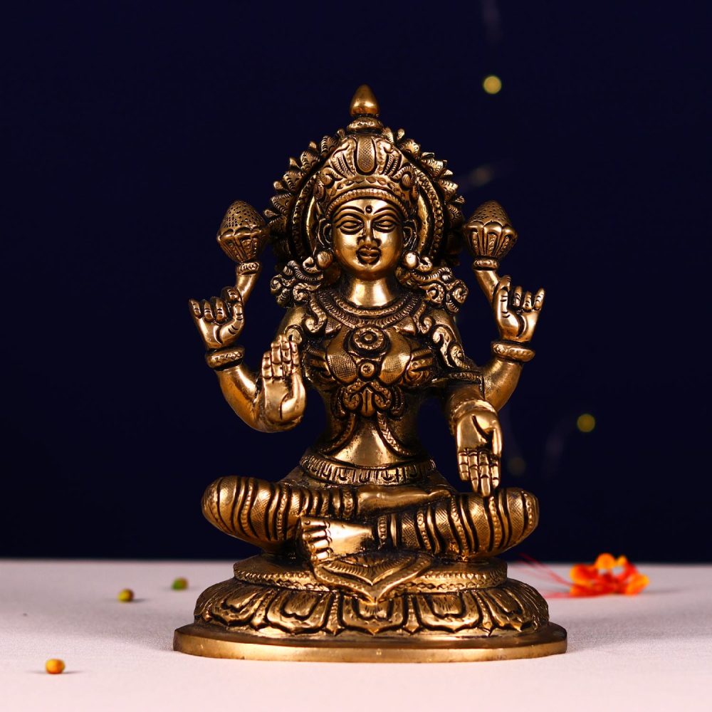 antique brass lakshmi idol height 8 inch