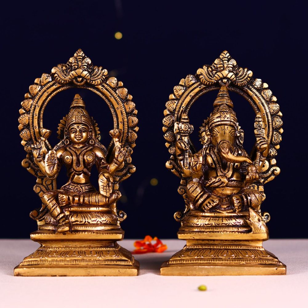 brass ganesha laxmi pair height 7.5 inch