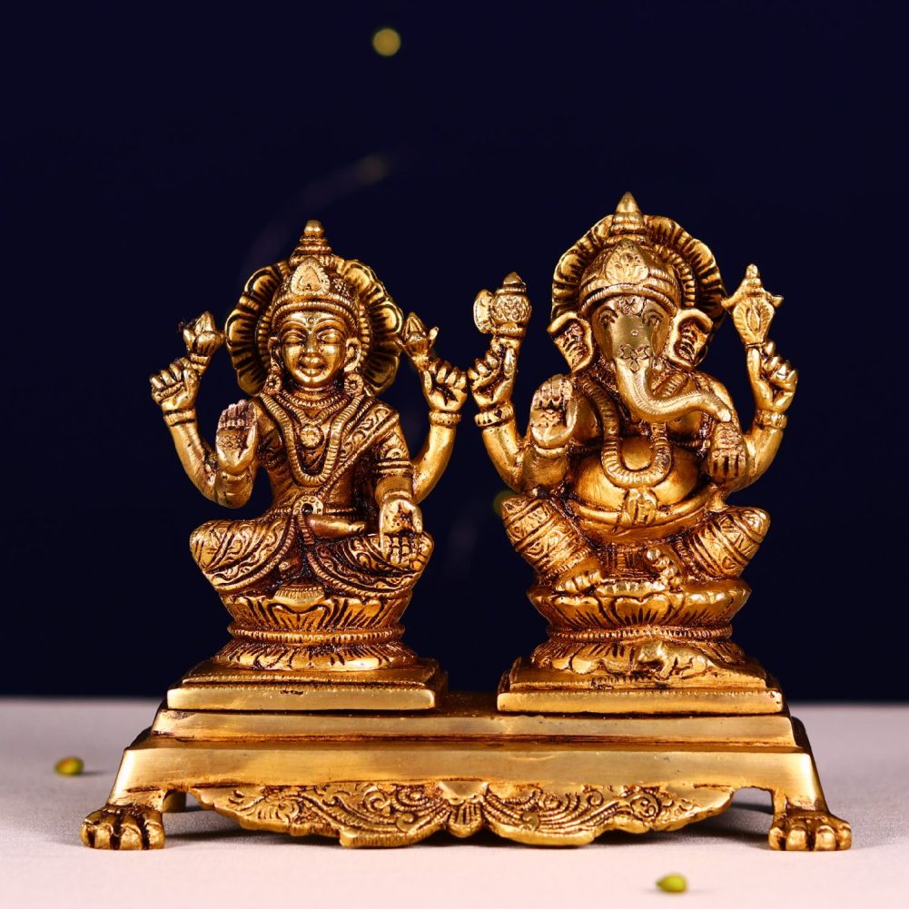 laxmi ganesh brass murti set height 6 inch