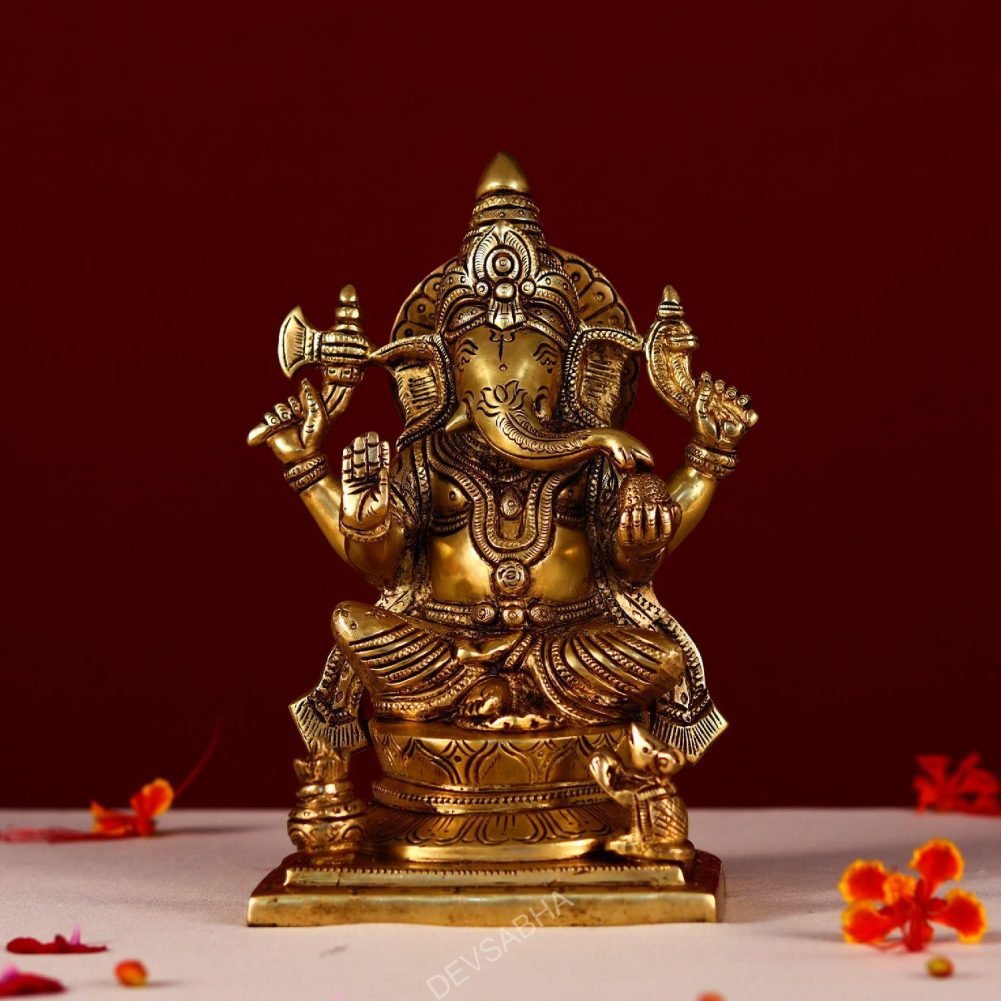 antique brass ganesha idol height 8.5 inch/