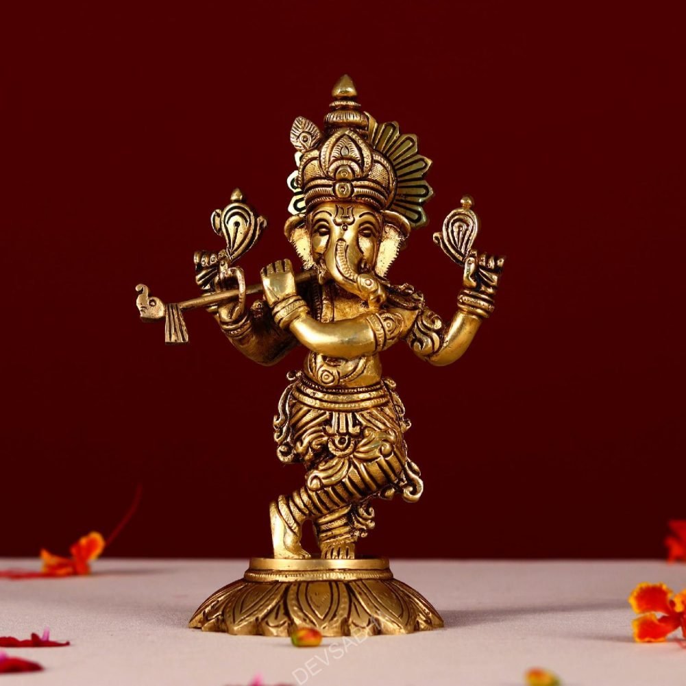 brass bansi ganesha idol height 8.5 inch