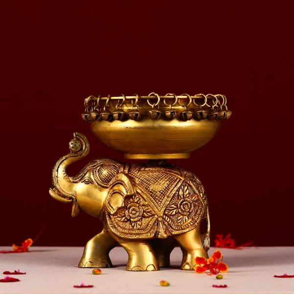 brass elephant urli height 7.5 inch