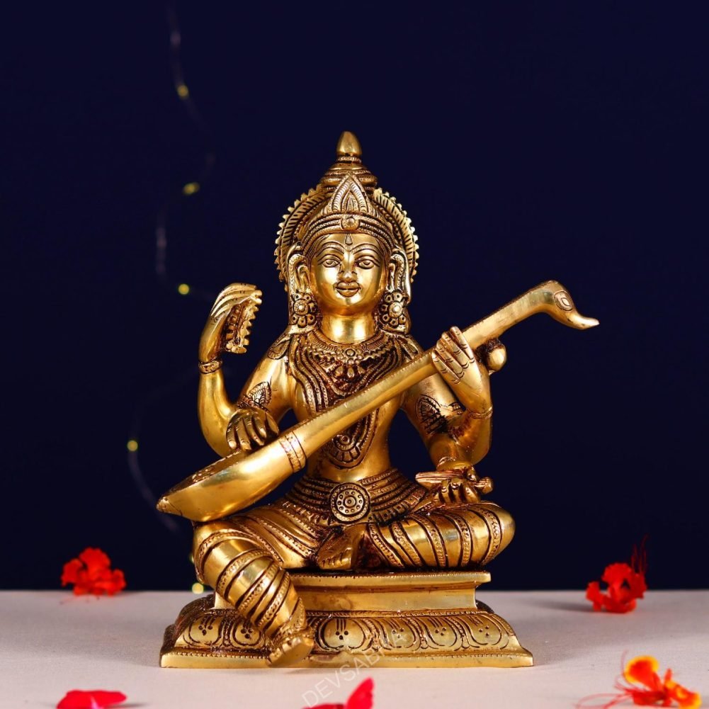 super fine brass saraswati idol height 10 inch
