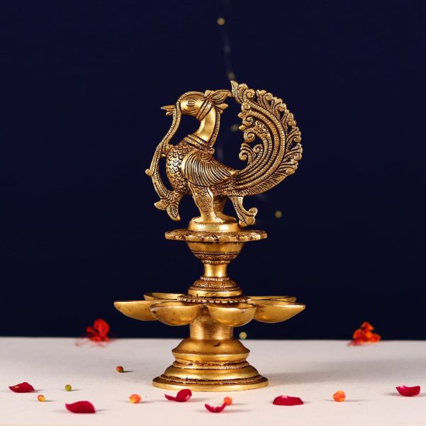 brass seven petal peacock diya height 11 inch