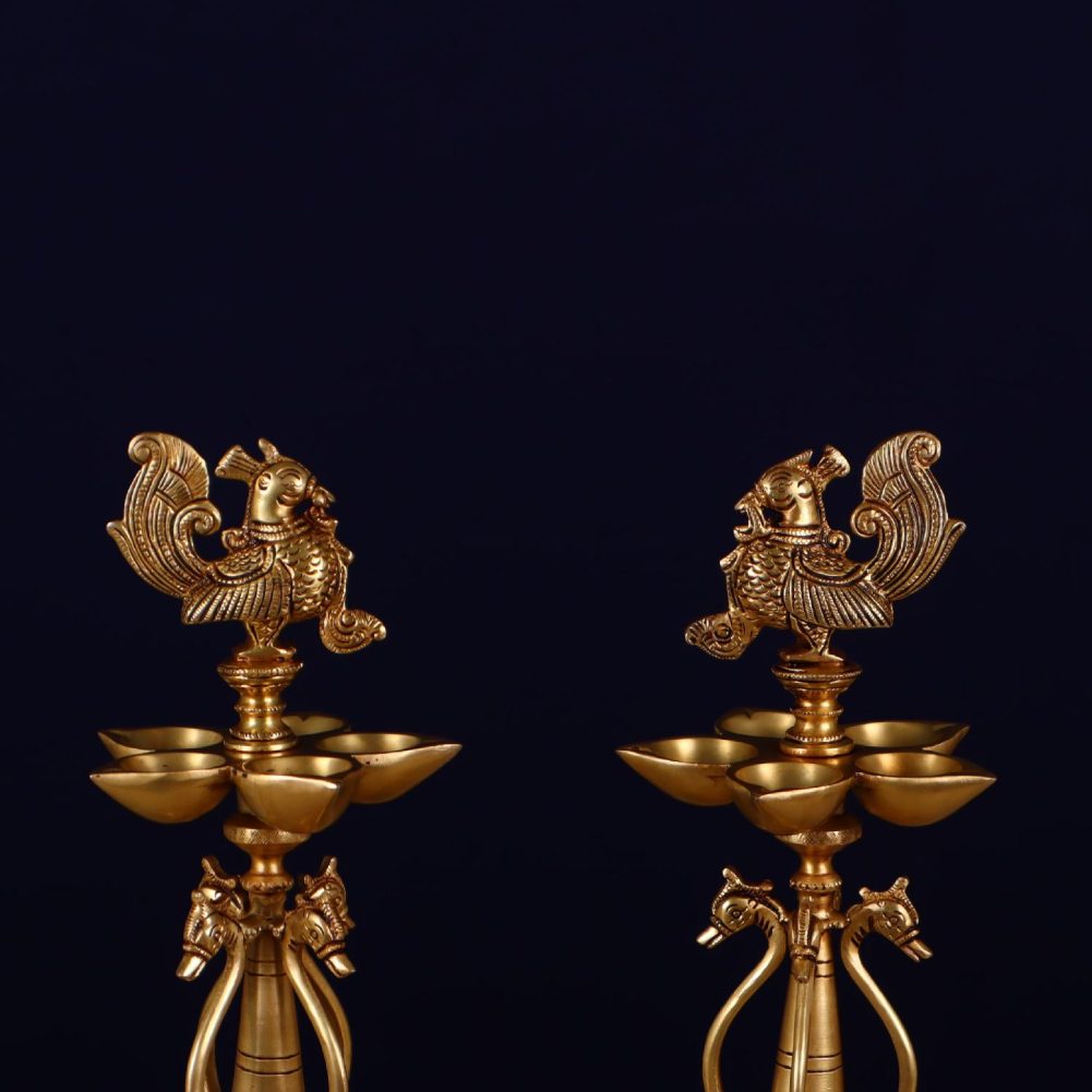 brass ten petal peacock diya pair6 6 height 16 inch