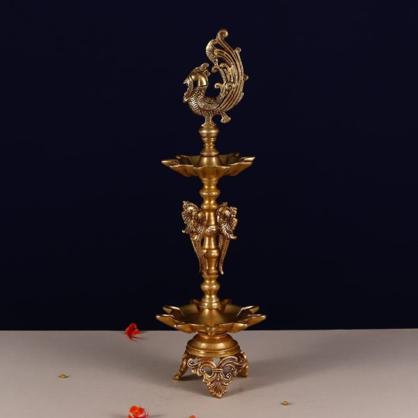 brass majestic peacock diya height 24 inch