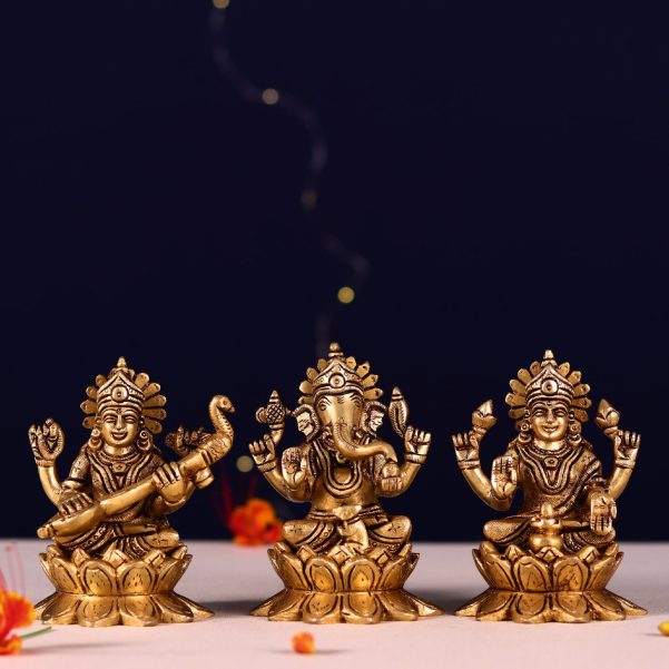 brass ganesha laxmi saraswati pair height 4.5 inch