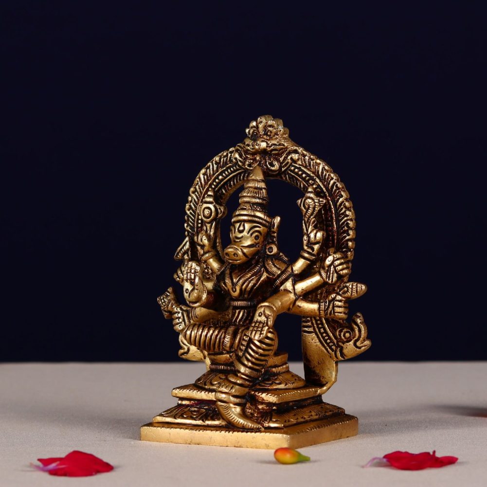 brass varahi devi idol with frame