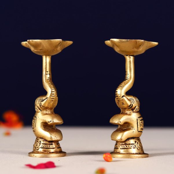 brass elephant peacock diya pair height 4.4 inches