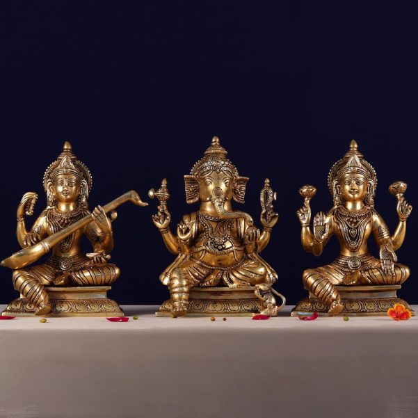 brass ganesha laxmi saraswati pair height 10 inch