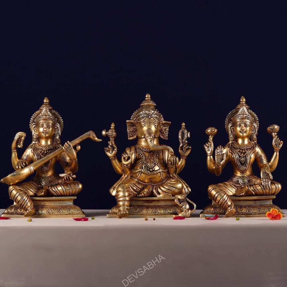 brass ganesha laxmi saraswati pair height 10 inch