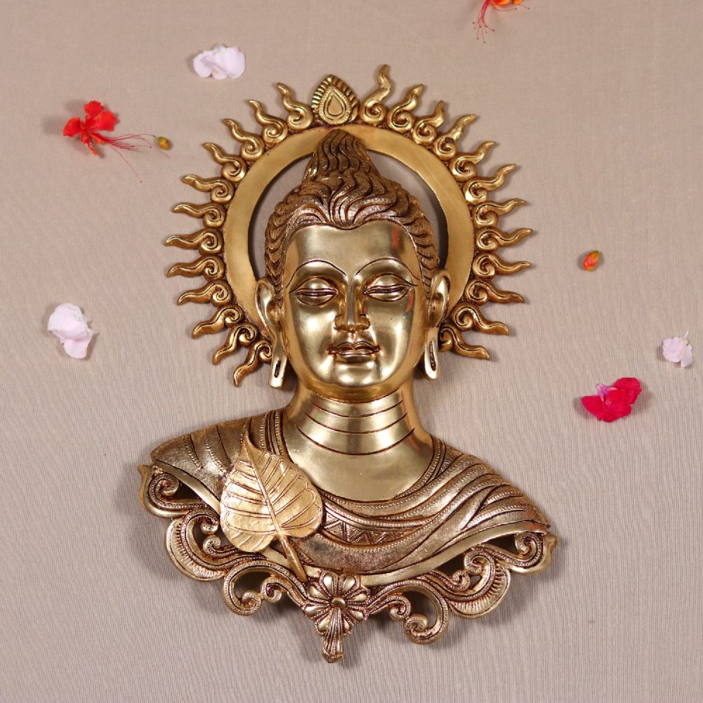 brass lord buddha bust wall hangin 16 inch height