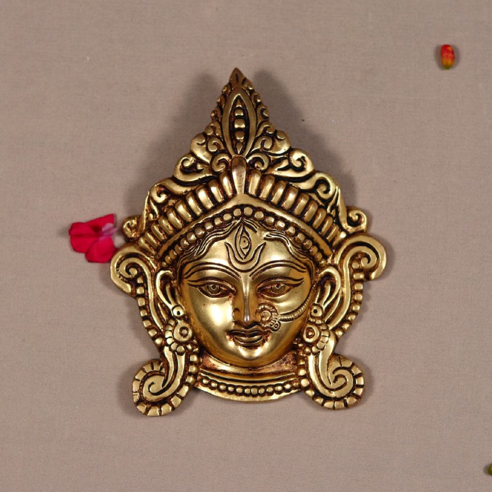 brass durga mata wall hanging face height 7 inch