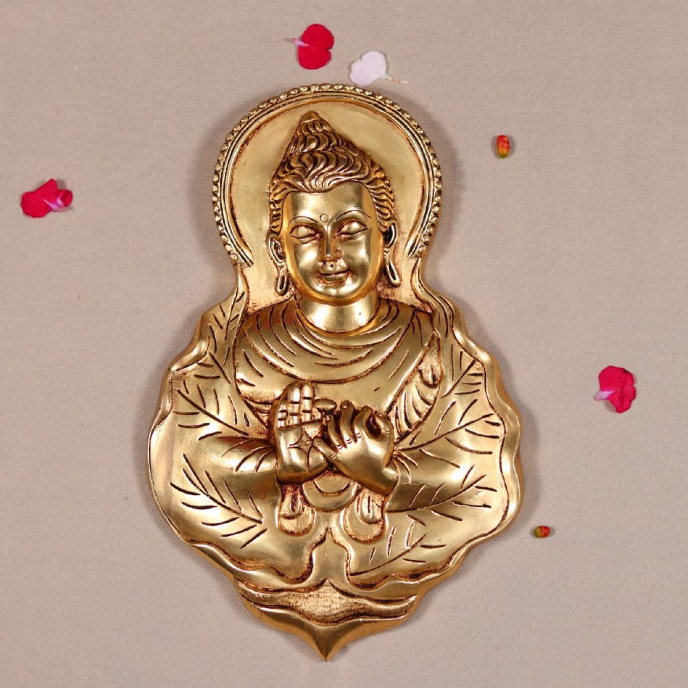 brass lord buddha bust wall hanging 12 inch height