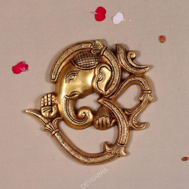wall hanging brass ganesha with omm height 8.5 inch