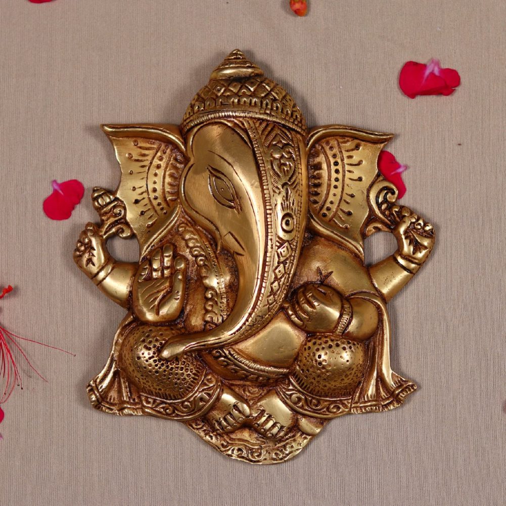 wall hanging brass lord ganesha plate height 8.5 inch