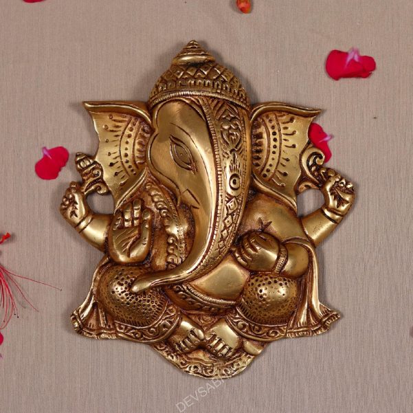 wall hanging brass lord ganesha plate height 8.5 inch