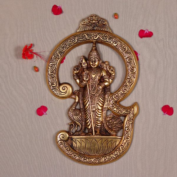 brass lord murugan kartikeya wall hanging 13.5