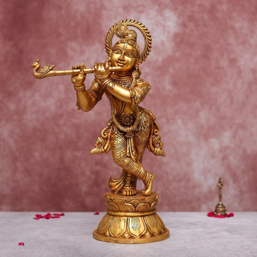 brass krisha idol statue