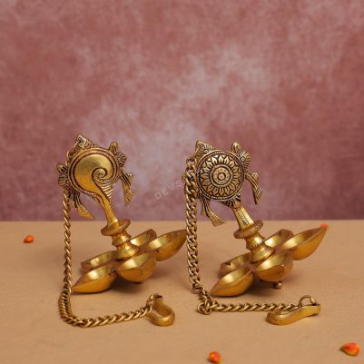 brass sankha chakra hanging diya